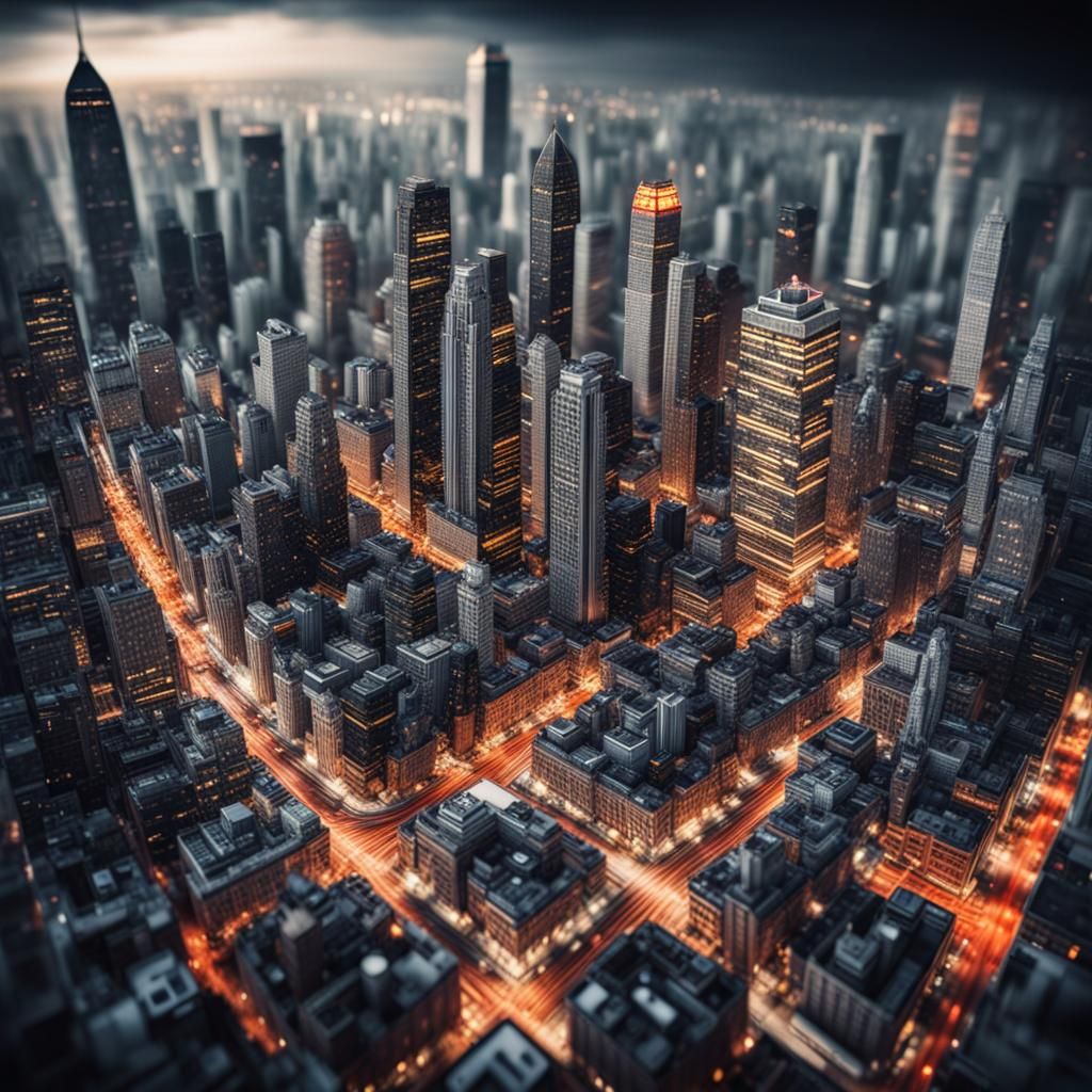 Detailed Etch-a-Sketch Style Cityscape