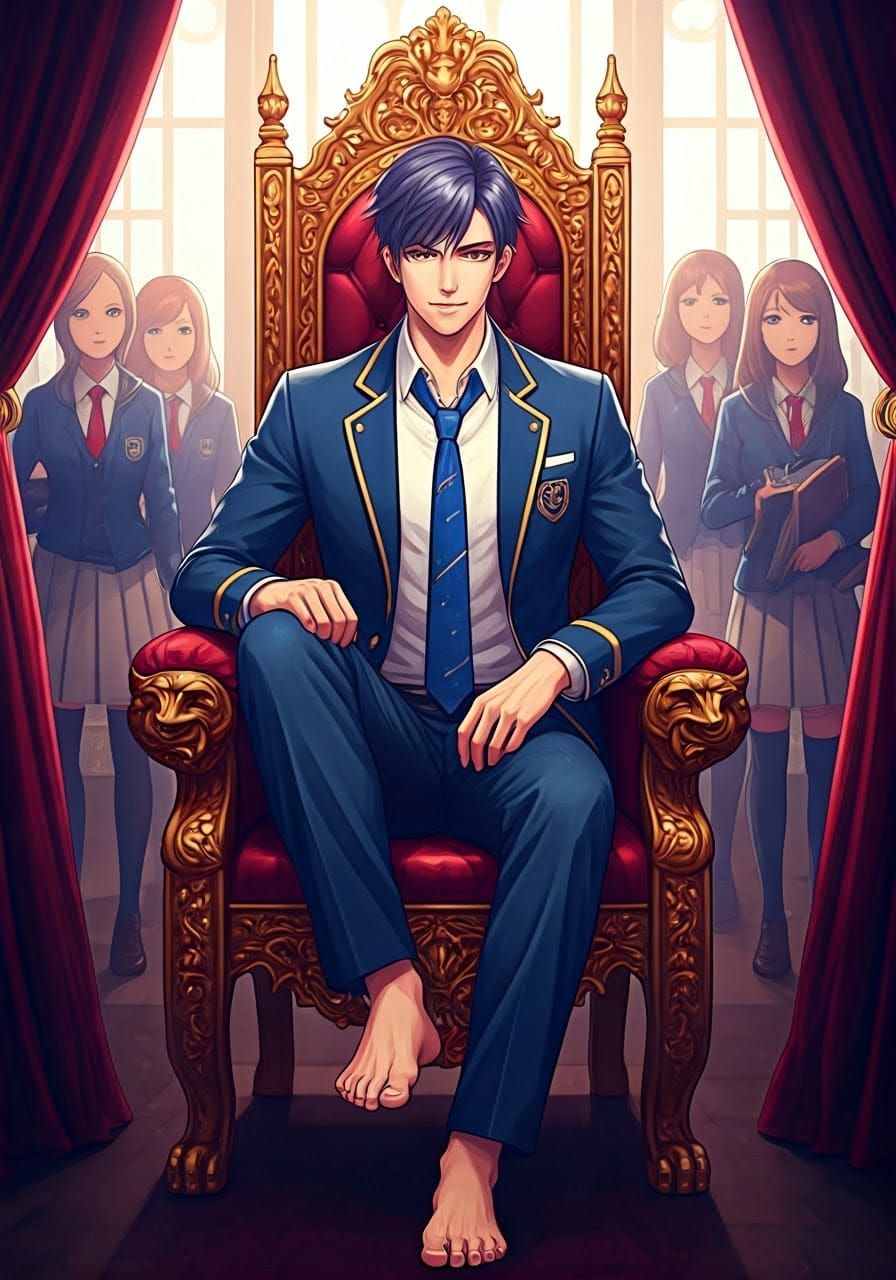 Arrogant Prince on Throne in Isekai Academia Style