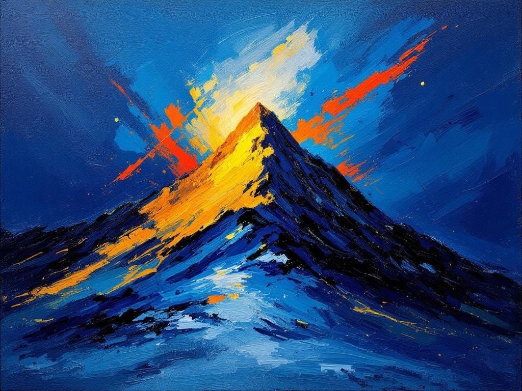 Abstract Mountain Peak in Impasto Style