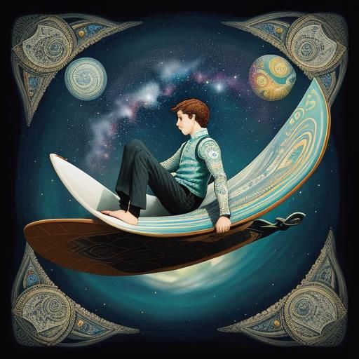 Boy Sky-Surfing on Star Trail: Folk Art Image