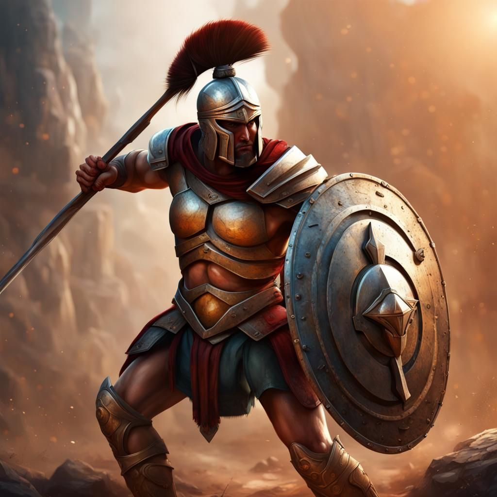 Hyperrealistic Spartan Warrior with Spear and Shield