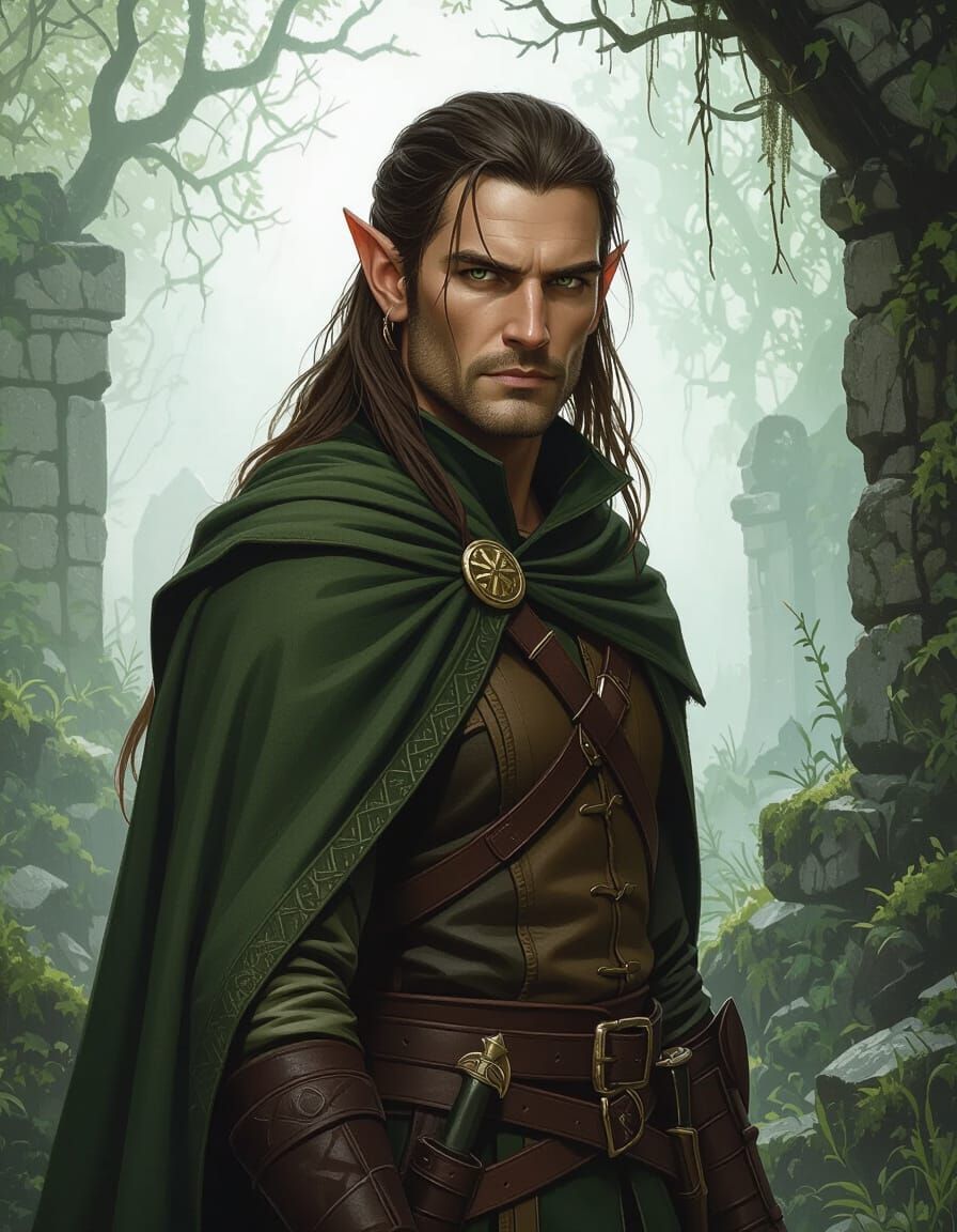 Half-Elf Ranger Portrait in Dark Fantasy Style
