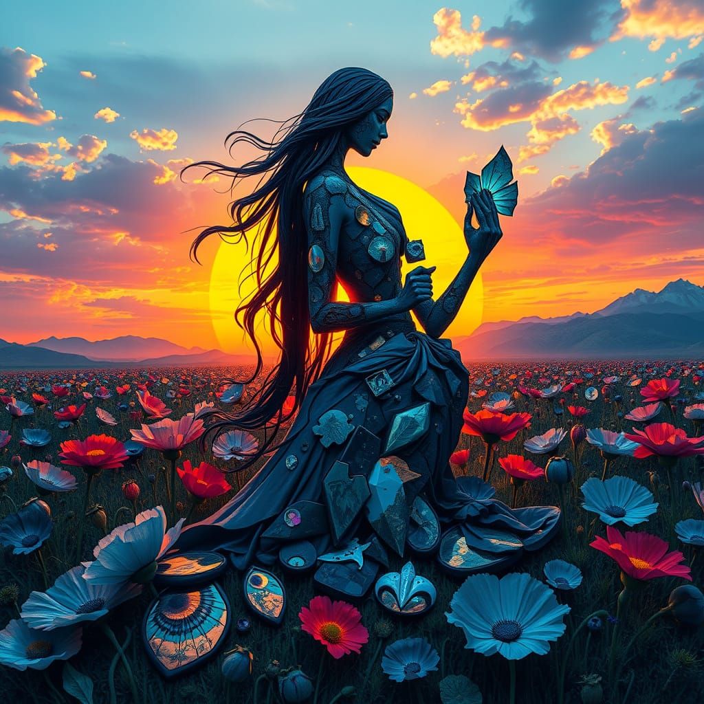 Surreal Goddess Unites Shattered Reflections in Vibrant Bio-...