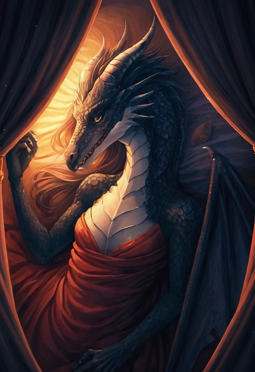 Dragon in Castle Bedroom: Oil and Digital Art Fusion