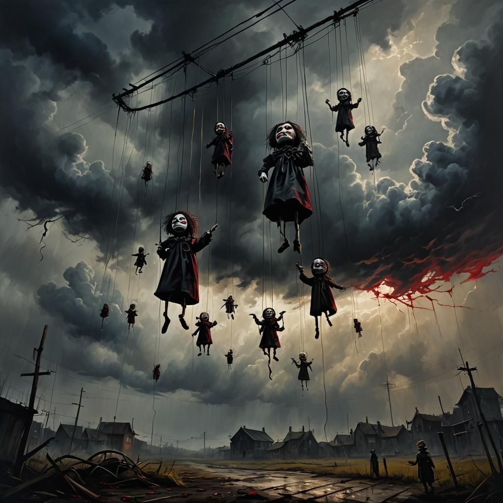Dark Surrealism Puppet Strings in Oil Painting Style