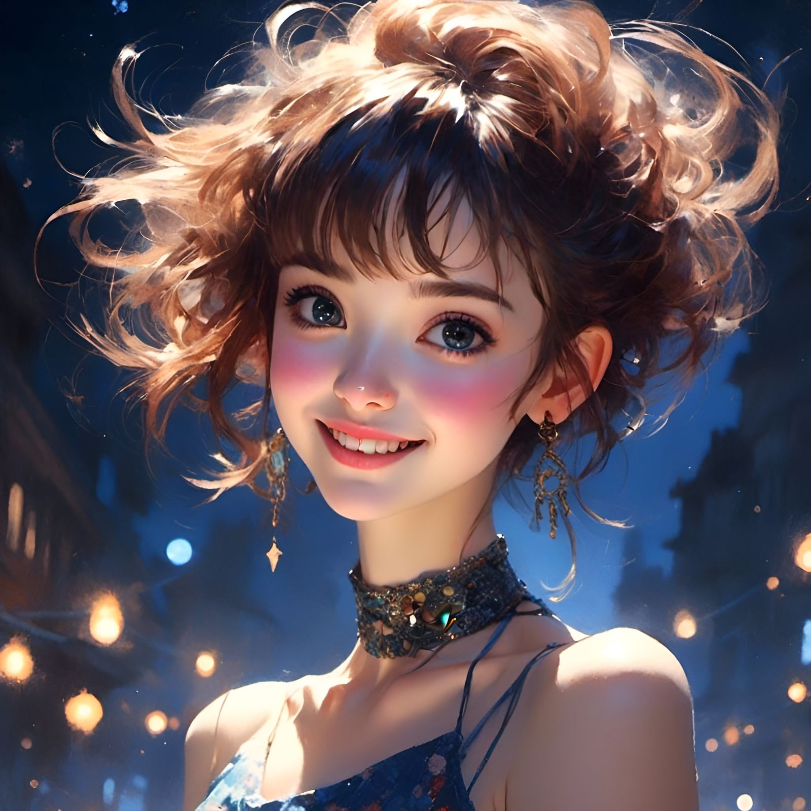 Anime Woman in Starlight: A Photorealistic Portrait