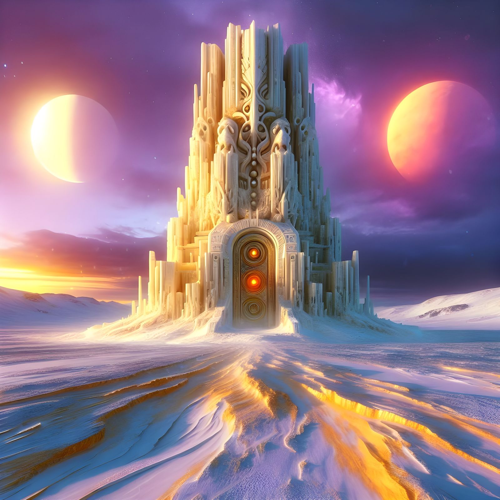 Alien Ivory Pyramid Science Lab in Arctic Tundra