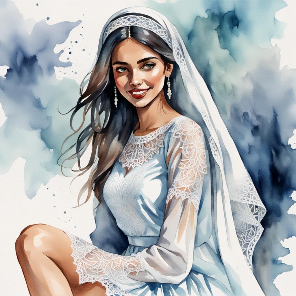 Arab Woman in Mini-Skirt: Watercolor 3D Image