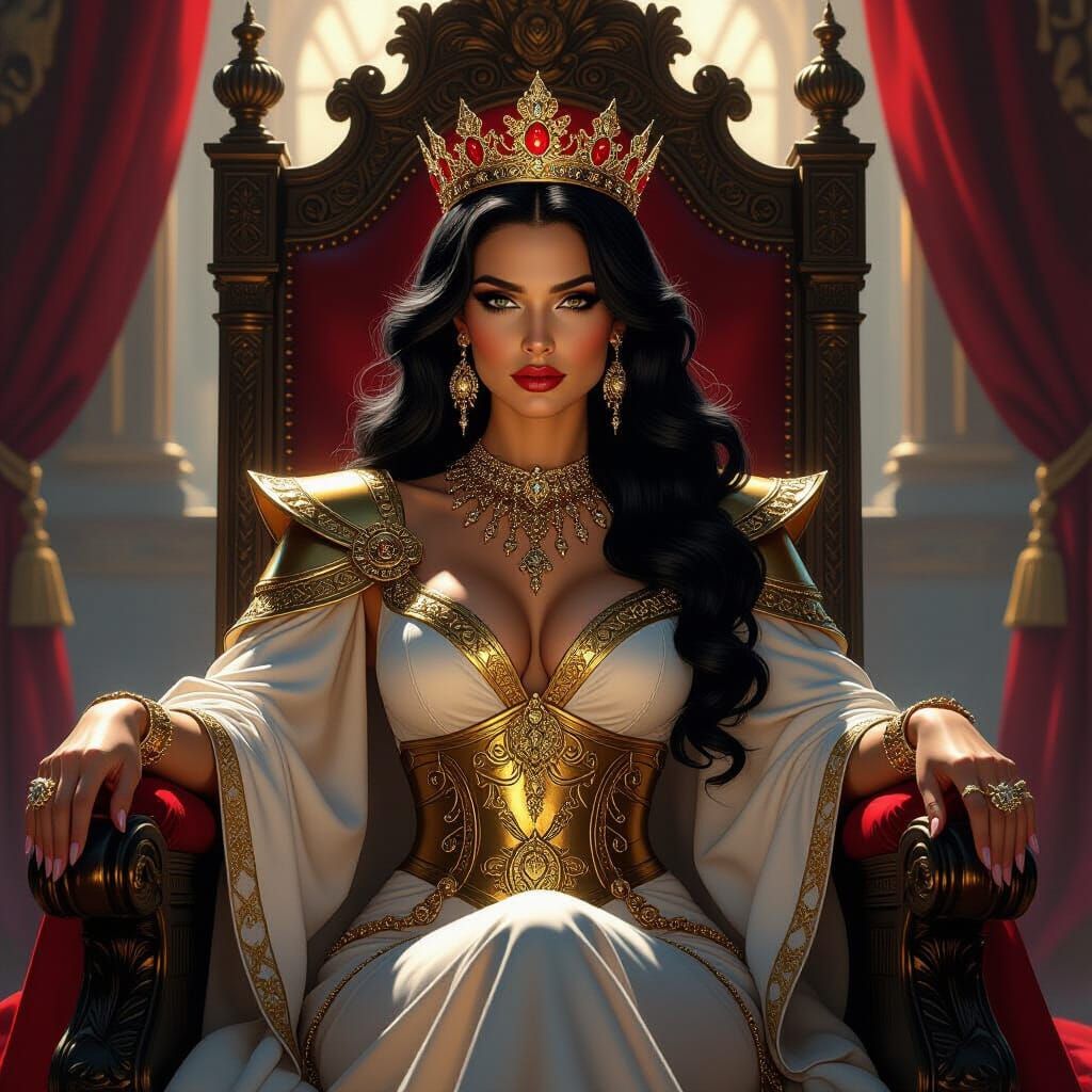 Regal Queen on Ornate Throne, Exuding Power