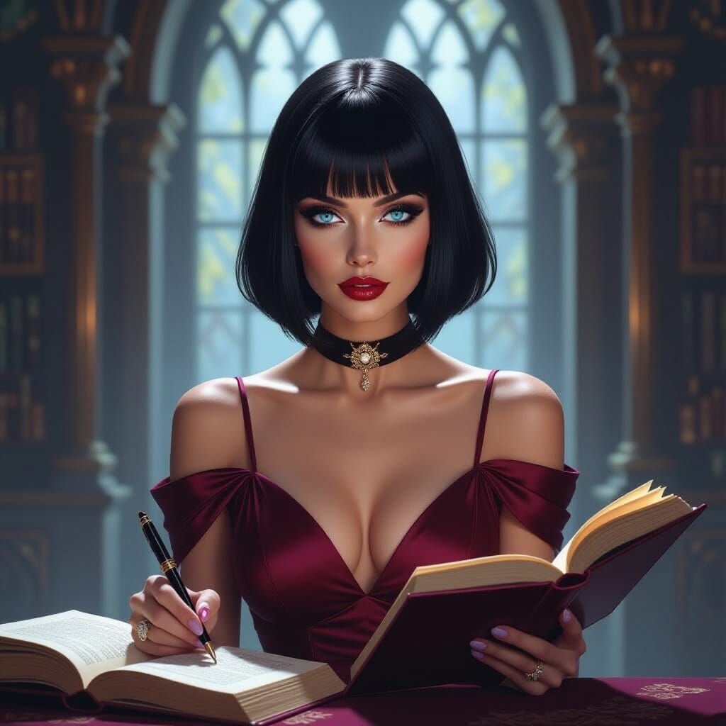 Gothic Salon Portrait of Woman with Cleopatra Bob