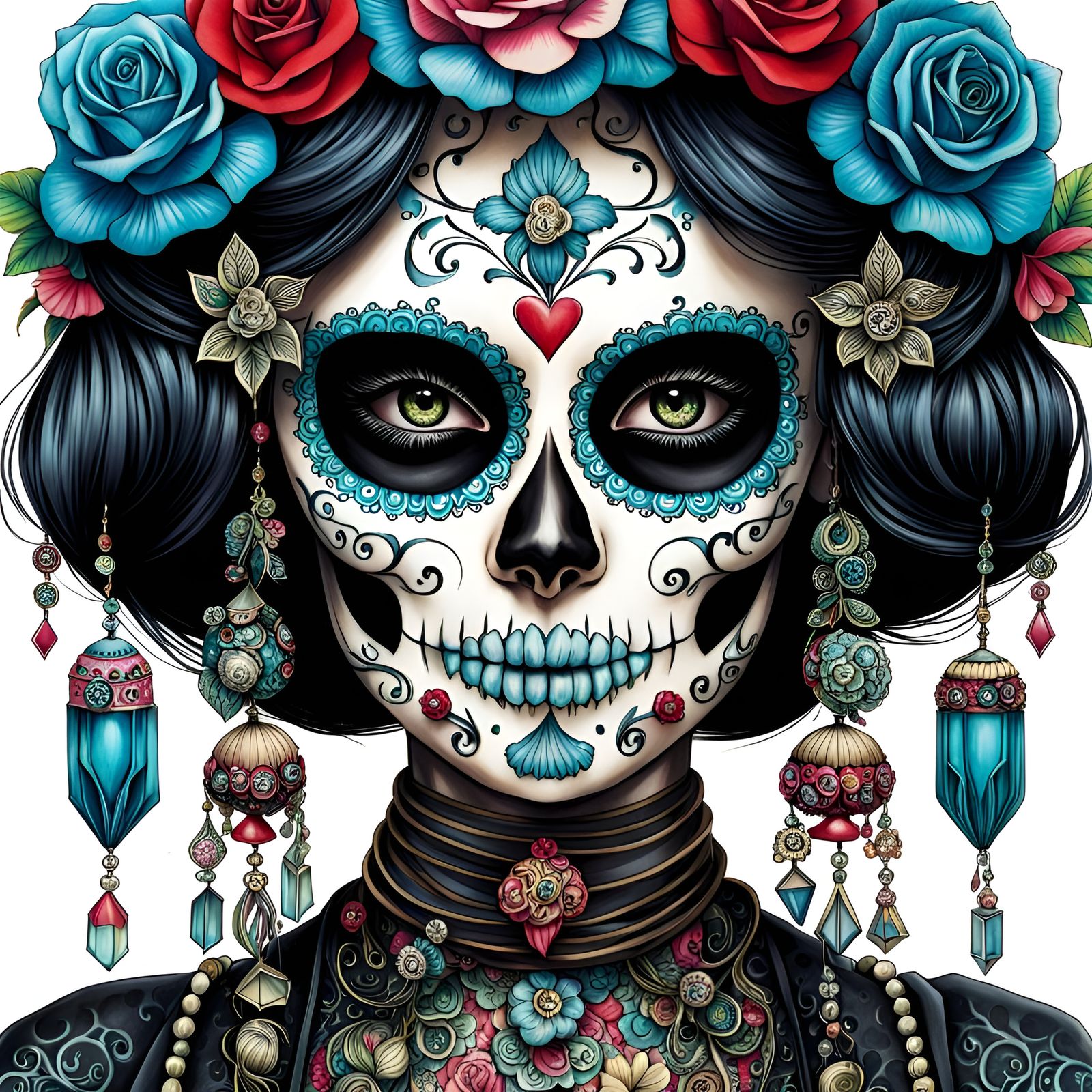 Yuumei-Inspired Sugar Skull Portrait