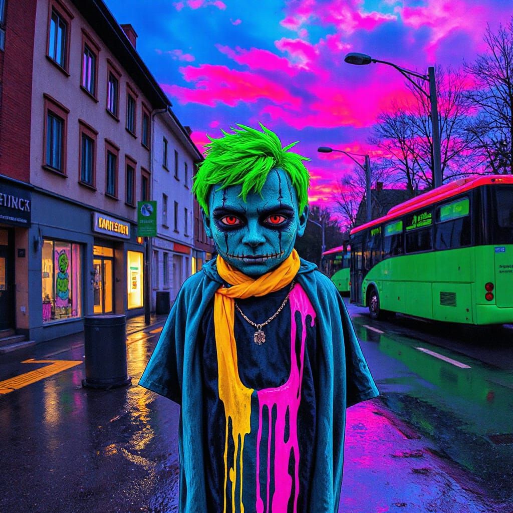 Empty Streets After Rain in Psychedelic Style