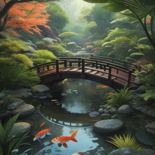 Serene Koi Pond in Japanese Garden