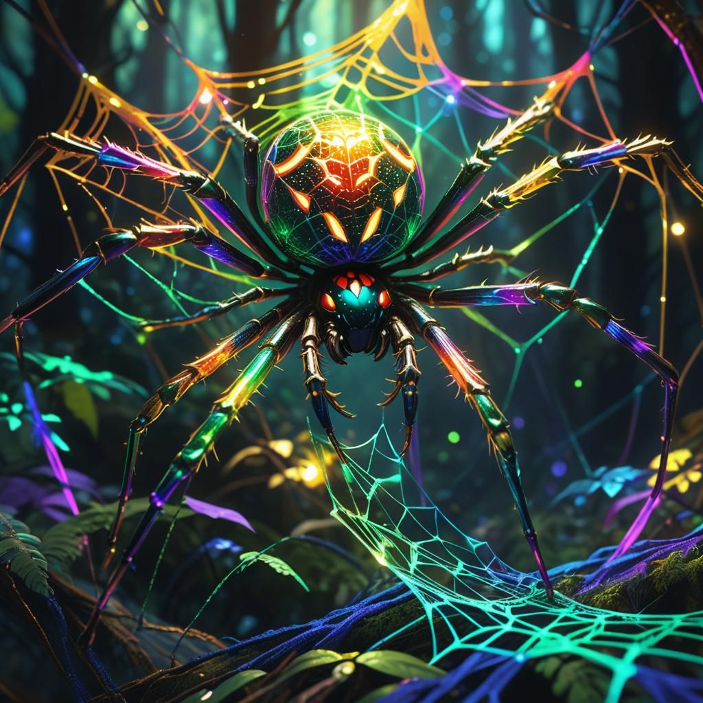 Interstellar Spider Queen in Rainbow Web Forest
