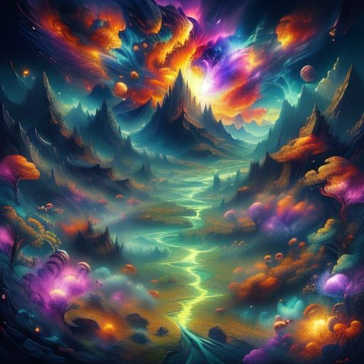 Vibrant Aliens in Iridescent Fantasy Landscape
