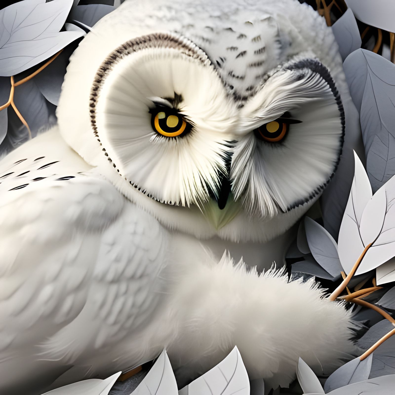 Sleeping Snowy Owl: Detailed 3D Digital Art