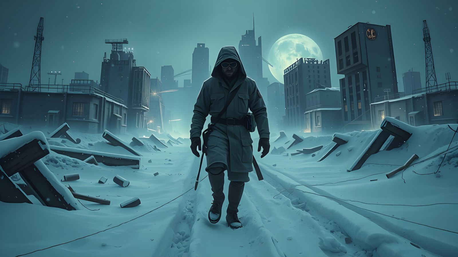 Frozen Wasteland in a Bleak Dystopian Cityscape