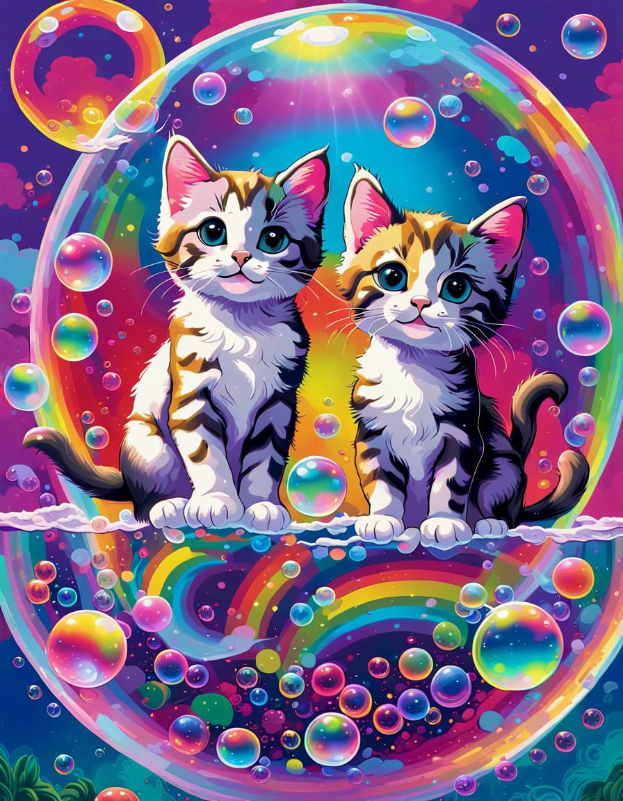 Lisa frank. Kittens in bubbles.   The entire creation is a L...