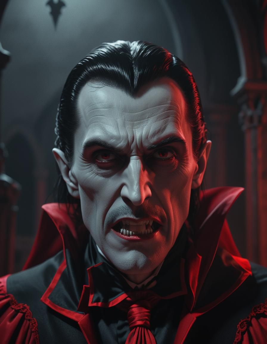 Monochrome Dracula Portrait in Hyperrealistic Comic Style