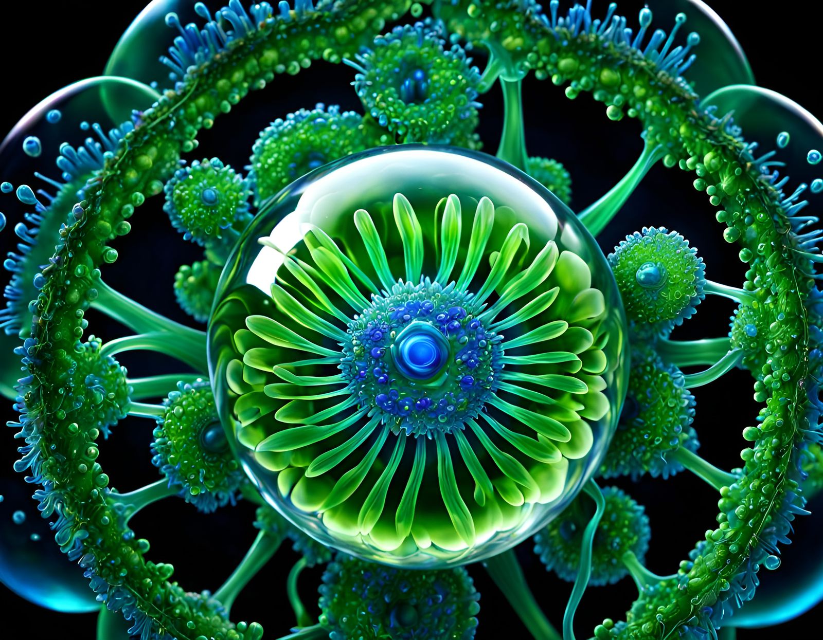 Biopunk Amoeba Lotus in Glass Orb