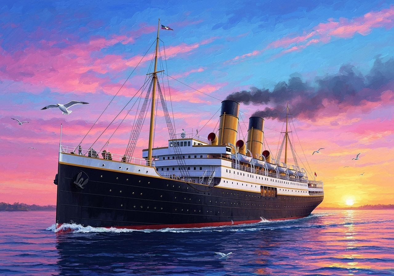 Steamship at Sunset in Impressionist Style