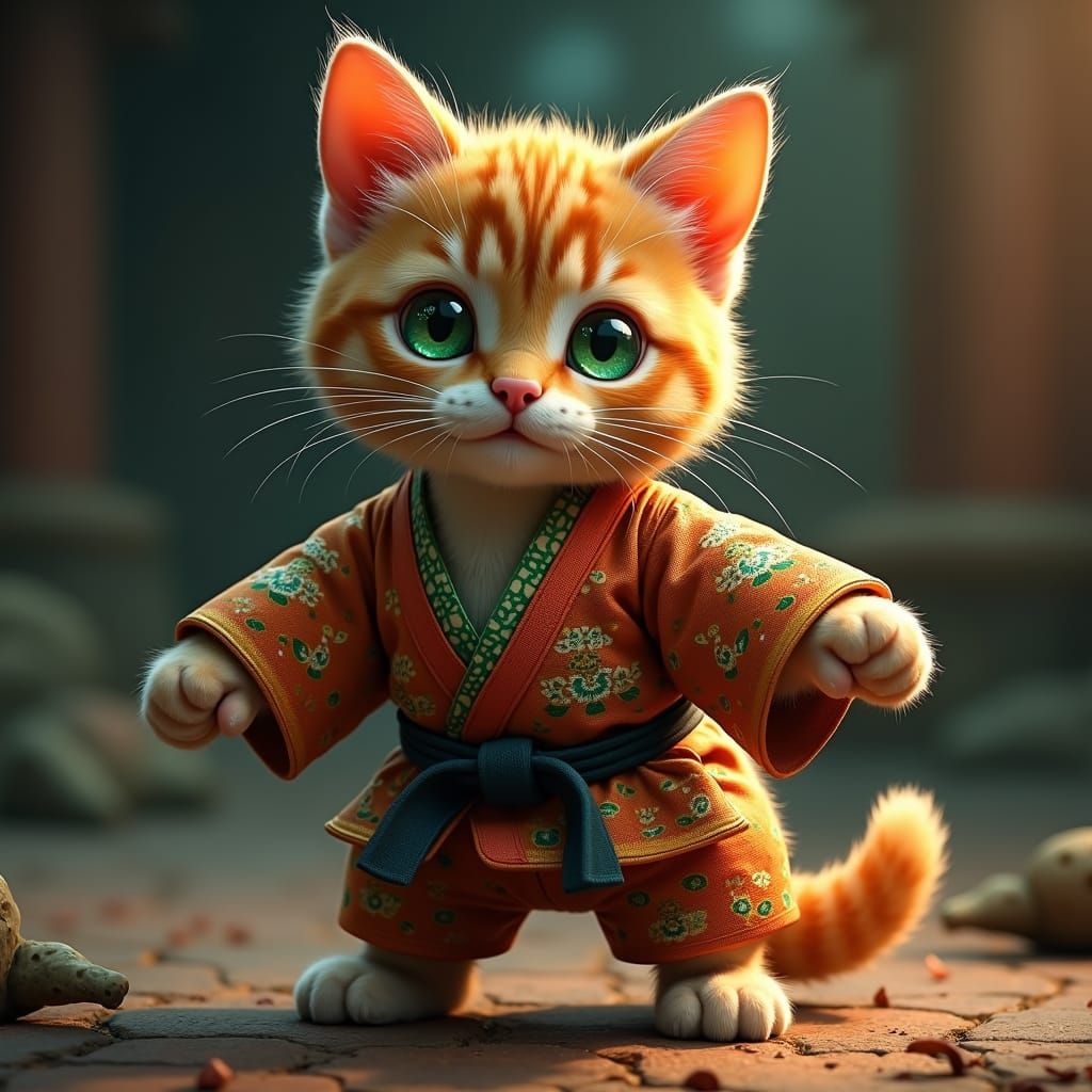 Tabby Cat in Martial Arts Gi: Matte Painting