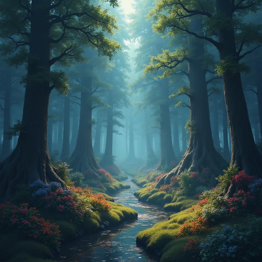 Fantasy Forest Game Map in Detailed Matte Painting Style