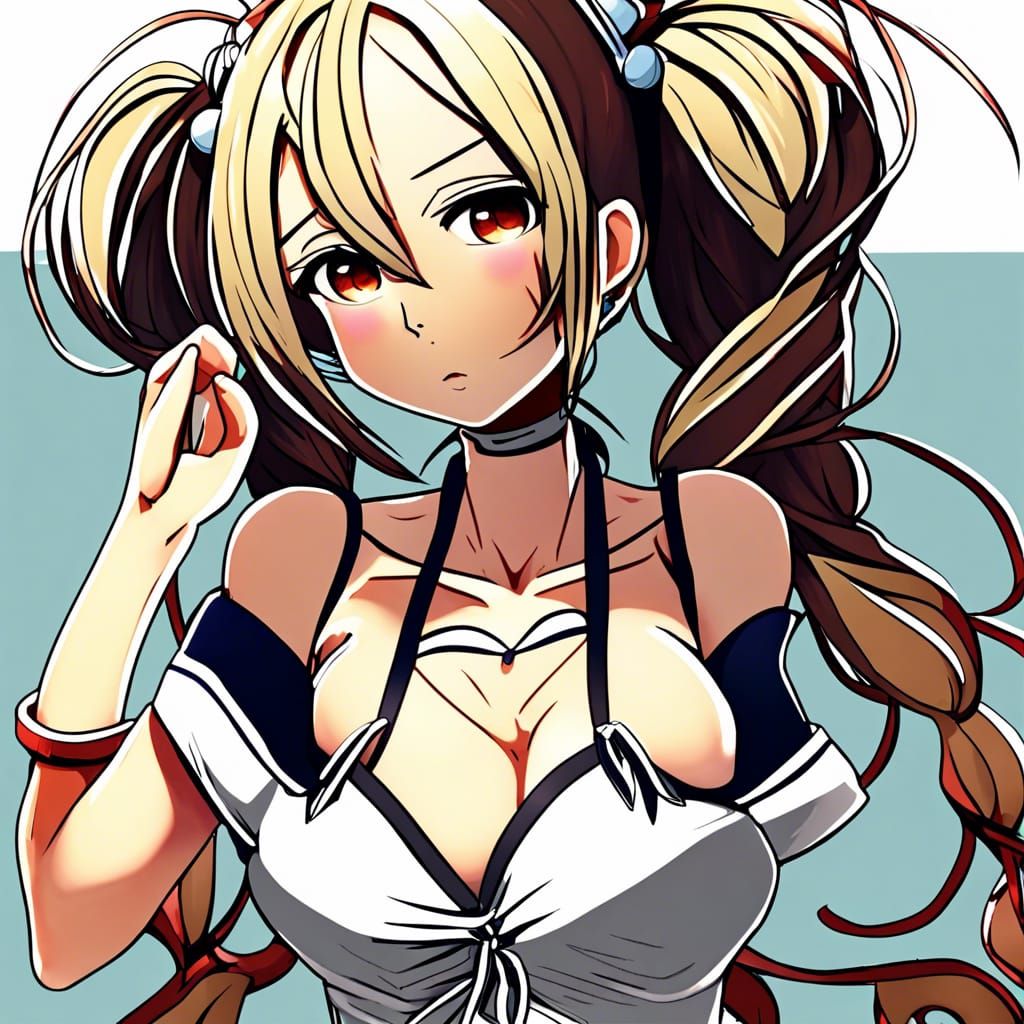Anime Girl with Pigtails and Augmented Features