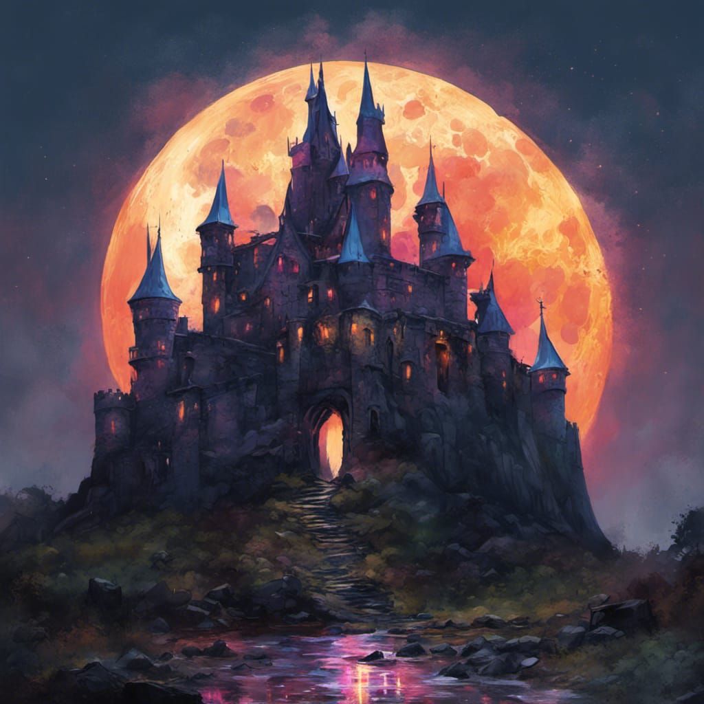 Moonlit Castle in Graffiti Splash Art Style
