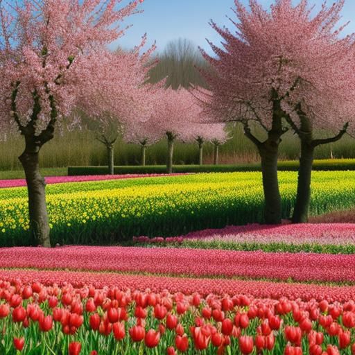 Cherry Blossoms and Tulip Fields in Bloom