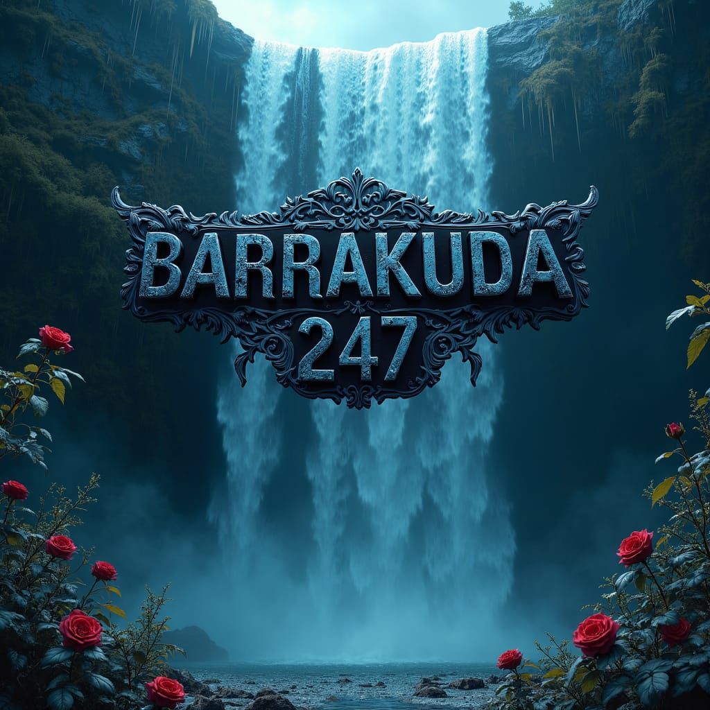 Dark Metal Logo with Waterfall and Icy Roses