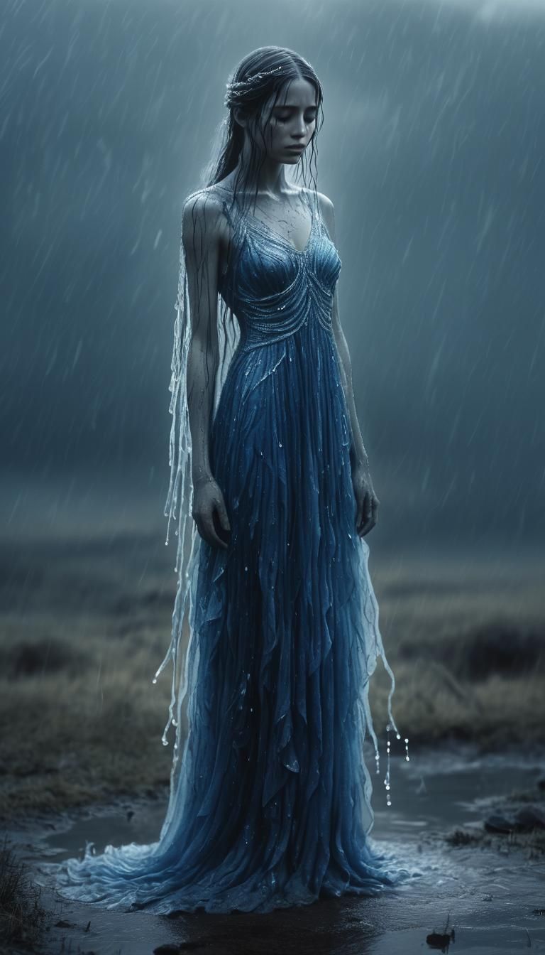 Goddess of Sadness in a Desolate Landscape