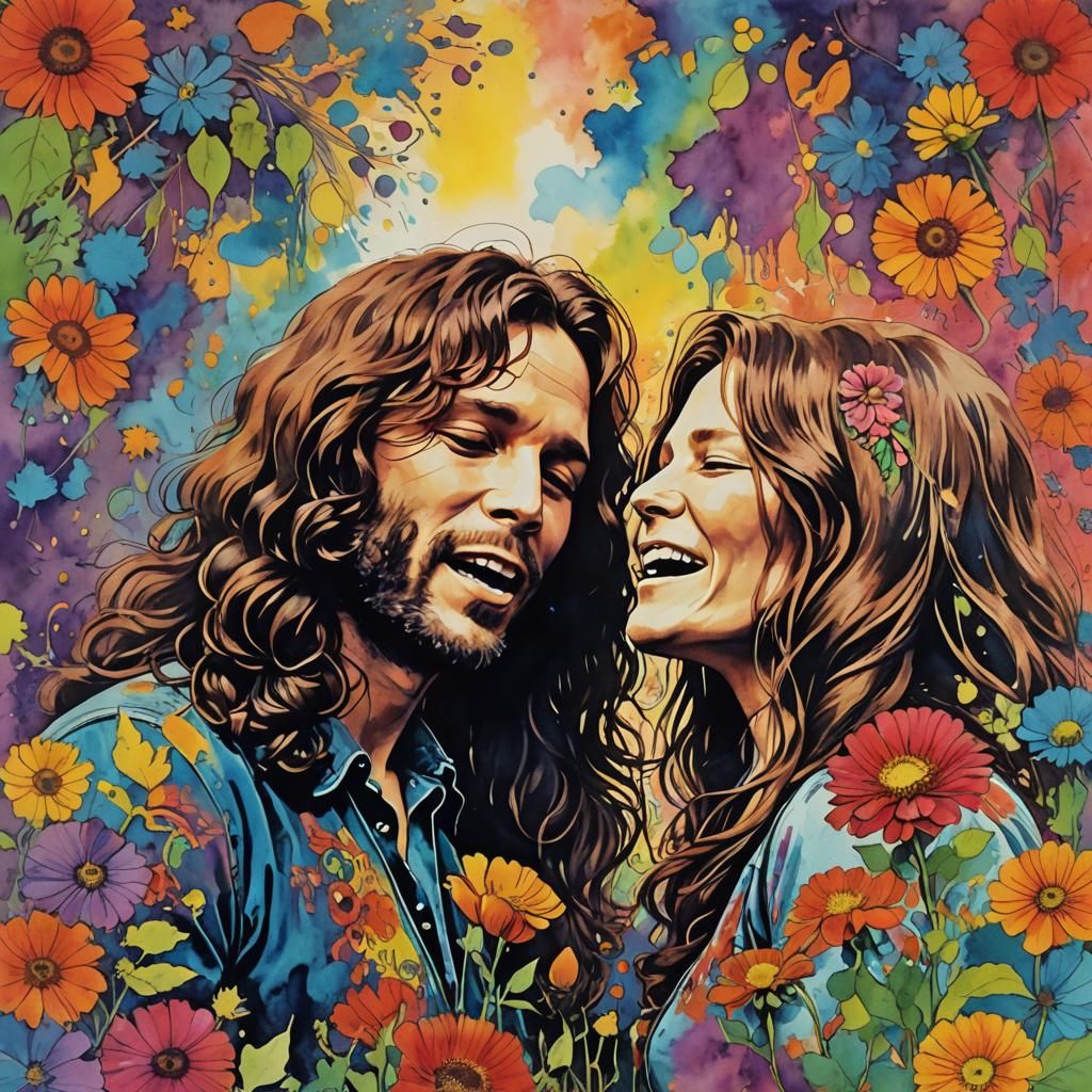 Jim Morrison and Janis Joplin Watercolor Portrait