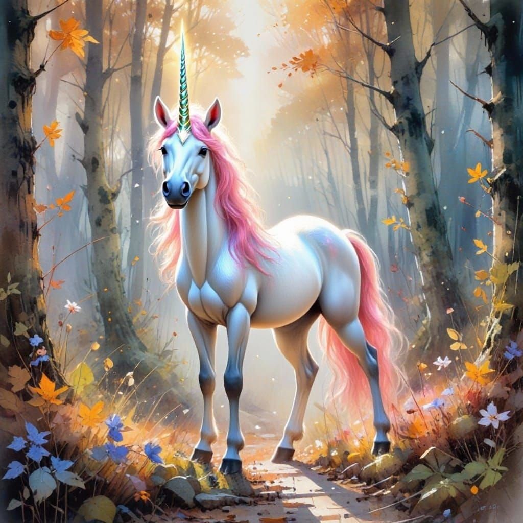 Adorable Fawn on Sunlit Autumn Forest Path