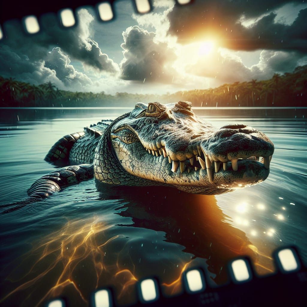 American Crocodile Emerging, Photorealistic Cinematic Still