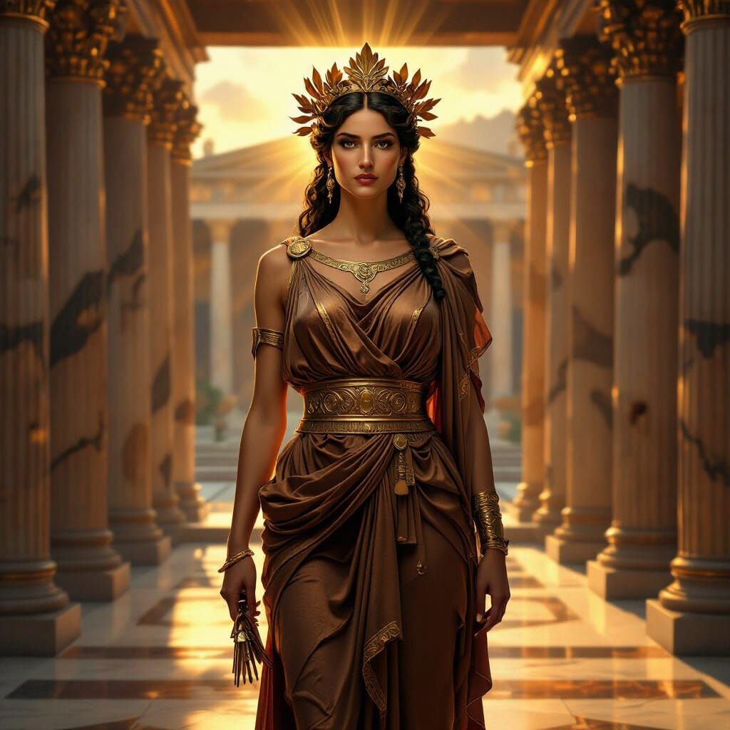 Ancient Greek Goddess with Laurel Wreath in Neoclassical Sty...