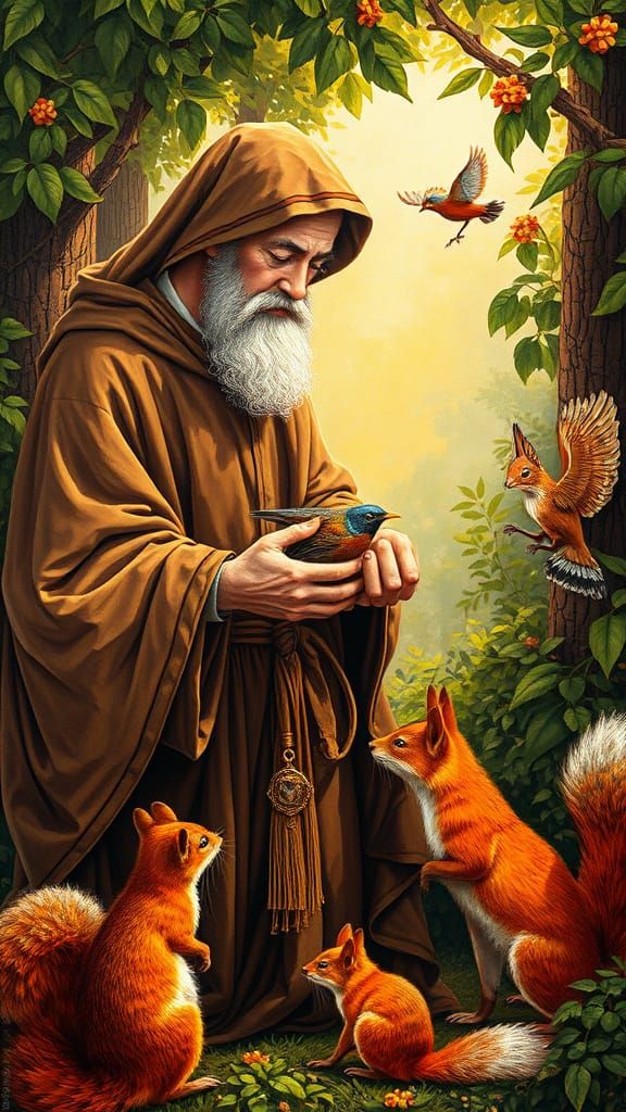 Poor Franciscan Friar Feeding Birds Squirrels Foxes Animals ...