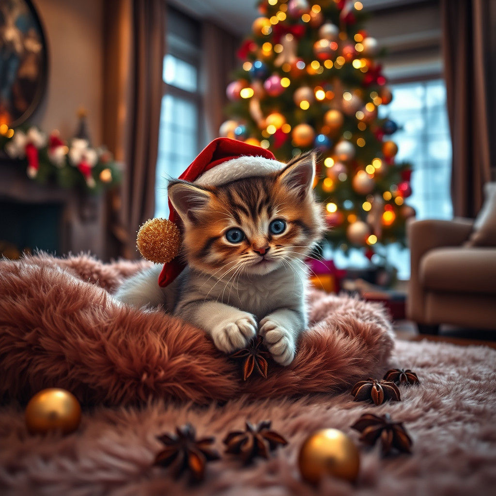 Kitten's Christmas: A Hyperrealistic Holiday Scene