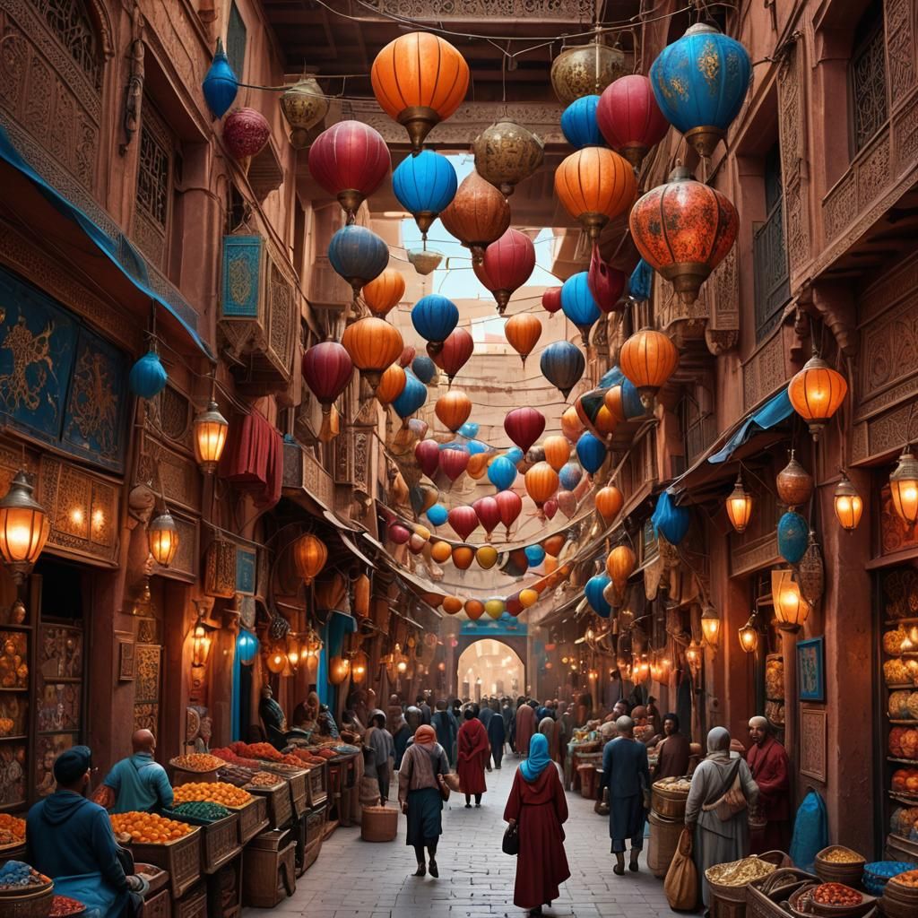 Spiderman Navigates Vibrant Marrakech Marketplace: Fantasy C...