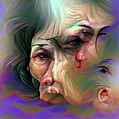 Woman's Face Crying in Watercolor Style
