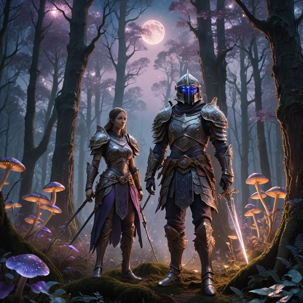 Warrior in Moonlit Forest: Fantasy Concept Art