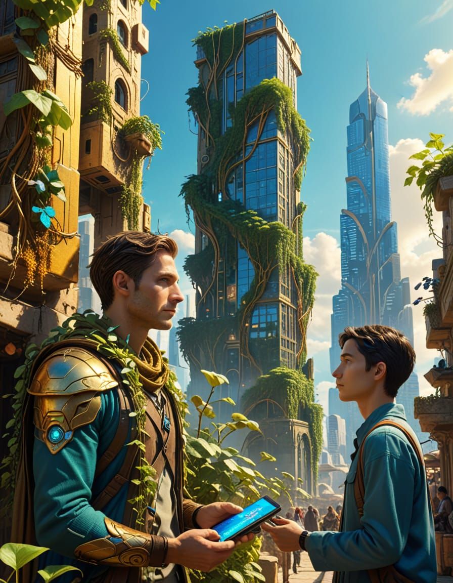 Surreal Encounter in a Futuristic Marketplace