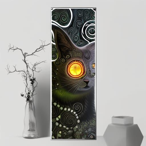 Lava Obsidian Cat in Klimt-Burton Style