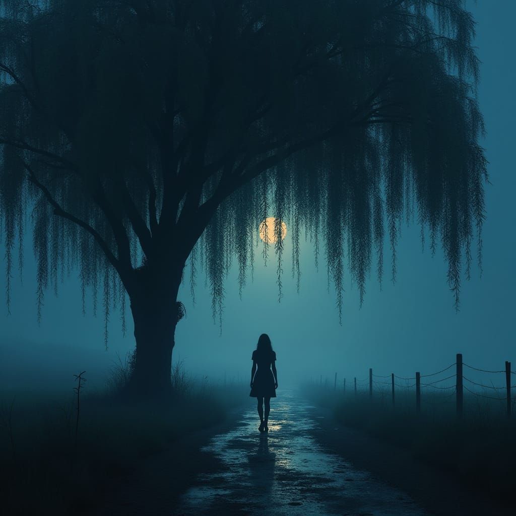 Mystical Midnight Walk Under Weeping Willow
