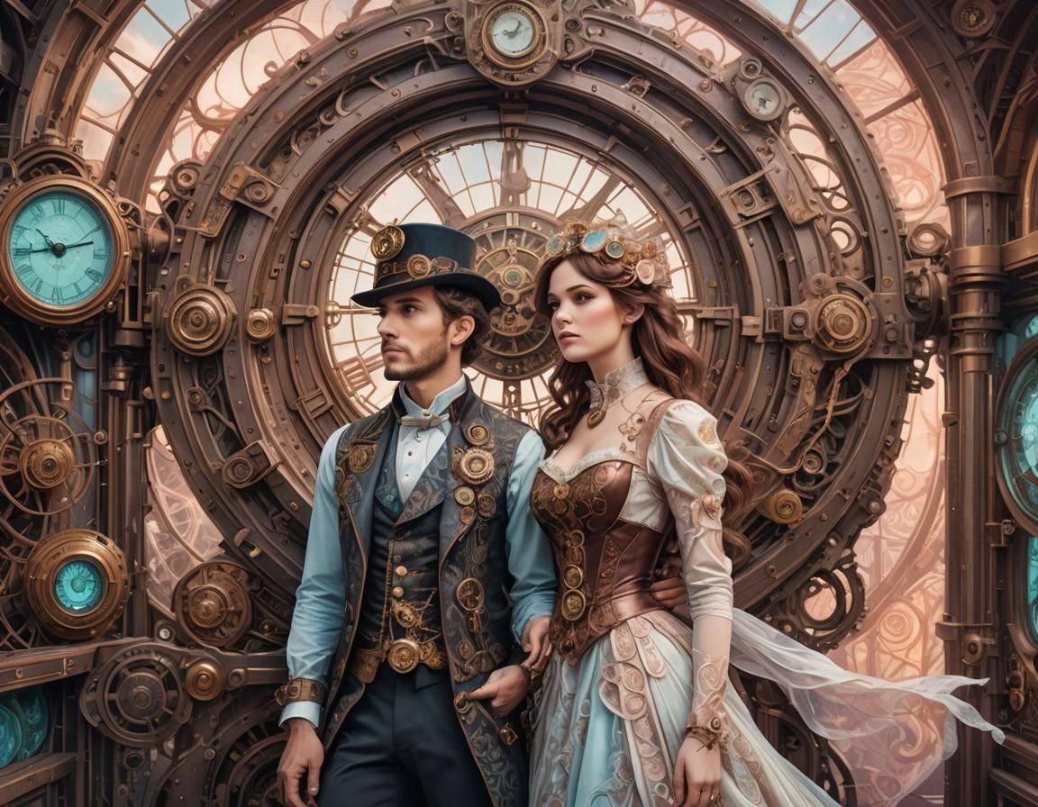 Steampunk Couple Unlocks Time Portal in Surreal Portrait