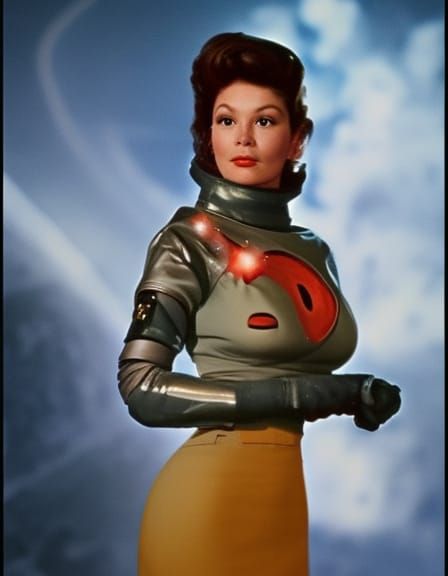 Retro Sci-Fi Space Girl Portrait in Art Nouveau Style