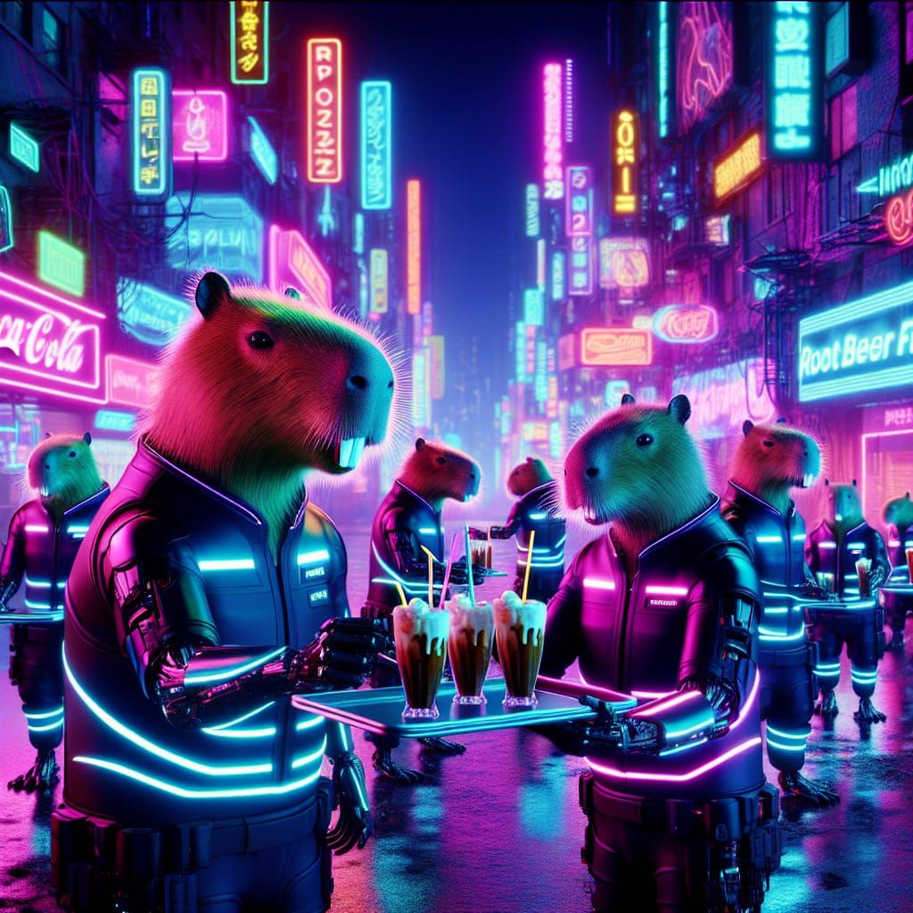 Happy Capybaras Serving Root Beer Floats III
