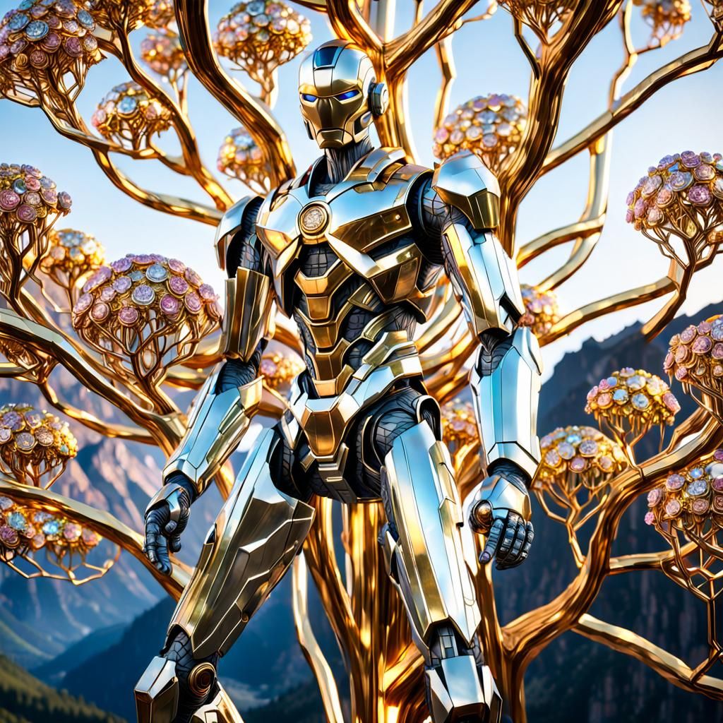 Androids Grow on Metal Tree with Crystal Mountains