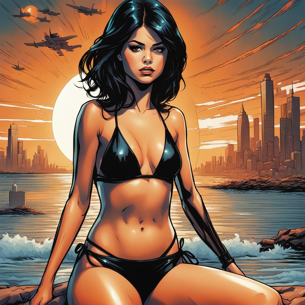 Woman in Black Bikini, Comic Book Art Style