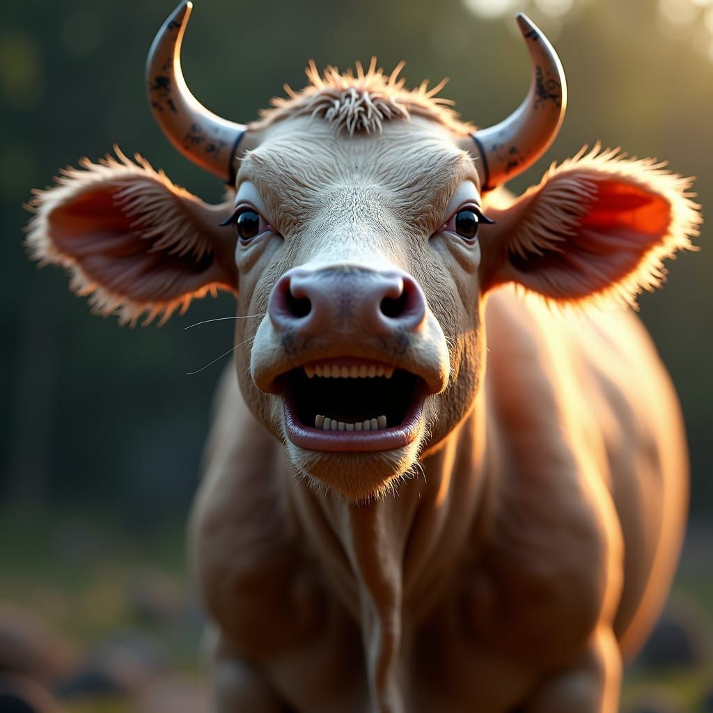 Laughing Cow in Solarpunk Style, 3D Game Cinematic